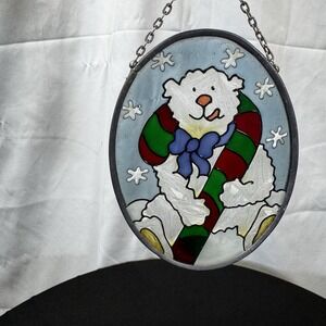 Joan Baker Hand Painted Hanging Polar Bear Suncatcher Stained Glass